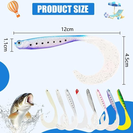 Spinning Fishing Bait, Rubber Vissen, Zachte Aas met Loodkop Haak voor Zeebaars, Snoek en Forel, Ideaal voor Zoet- en Zoutwater Visserij — afbeelding 5