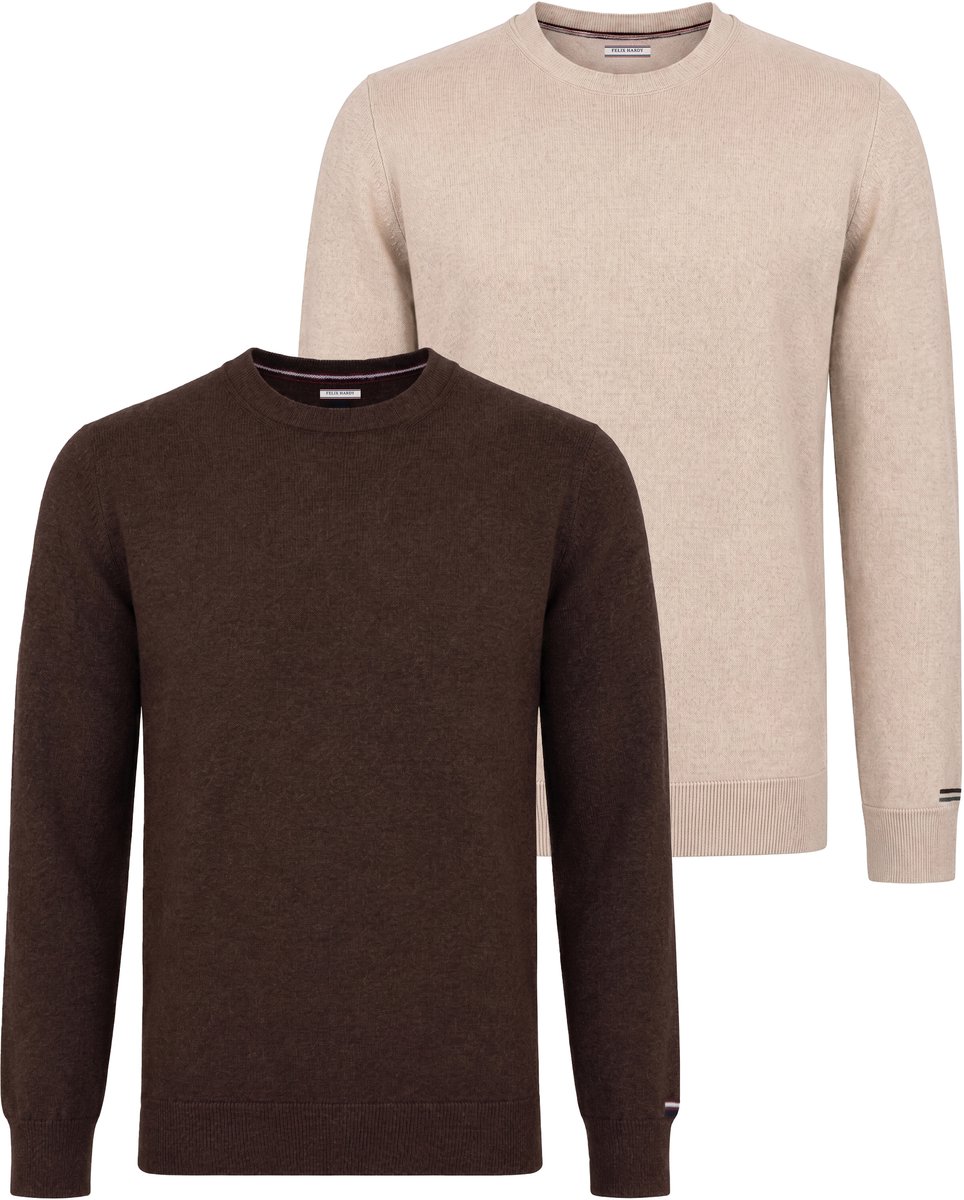 Felix Hardy Set Van 2 Truien Met Ronde Hals - 100% Katoen Heren Beige-Bruin - Xl
