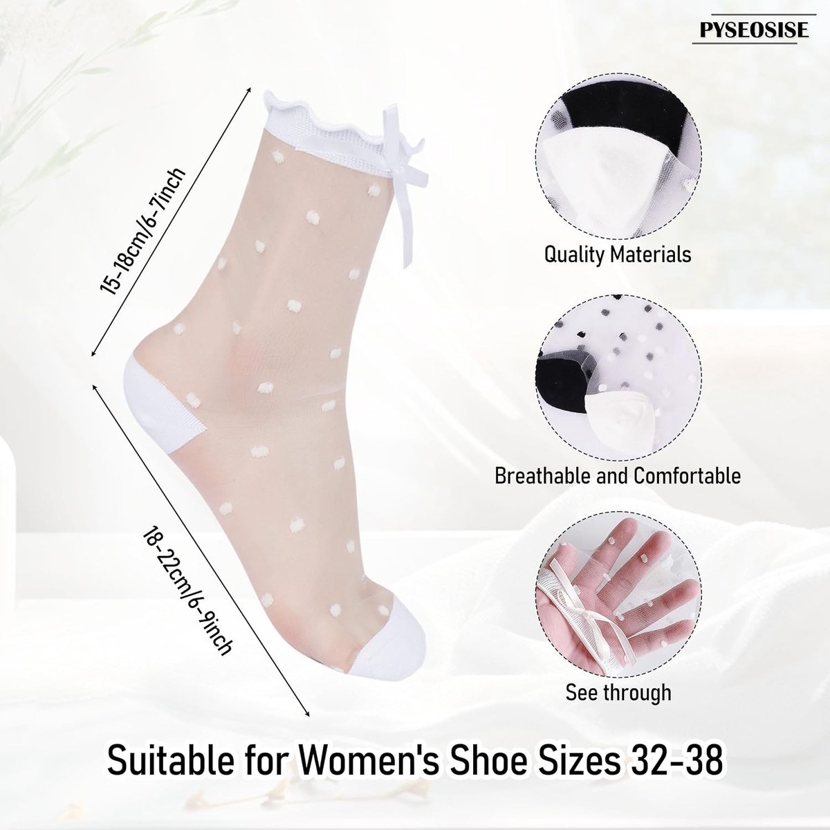 Elegante Transparante Kousen, 8 Paar Dunne Rimpelsokken, Ideaal voor Zomer en Casual Gebruik, Maat 32-38