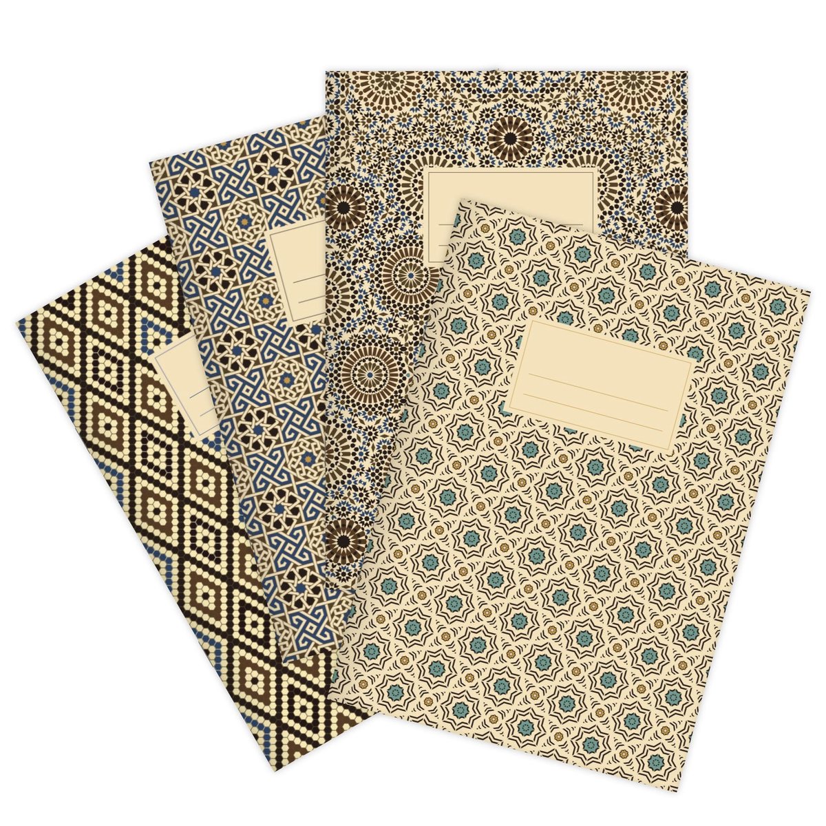 Notitieboekjes A5 set van 4 - Marokkaans patroon - gestippeld raster - perfect voor notities - ShopVlot