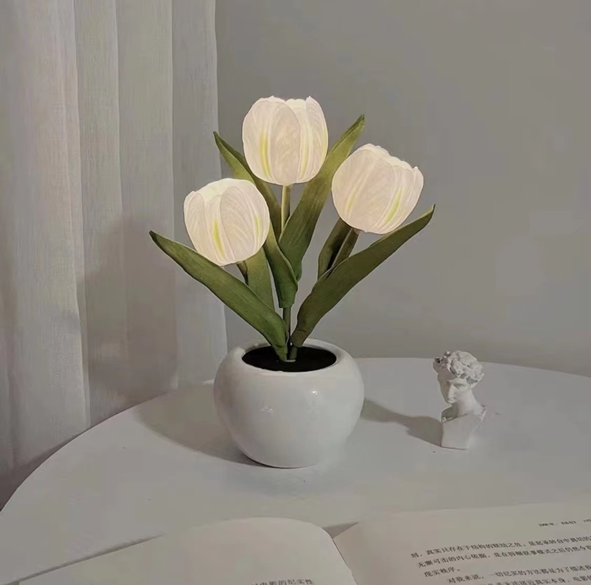 Casalora LED Tulp Nachtlamp – Oplaadbare Wit Bloem Tafellamp – Sfeervolle Nachtlamp voor Slaapkamer