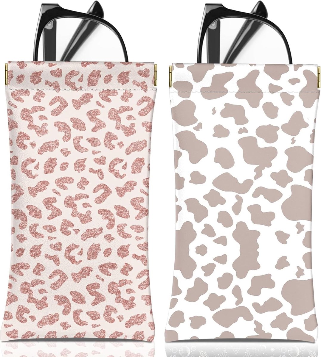Zachte PU Leren Brilhoes met Schoonmaakdoekje voor Unisex, Vrouwen en Meisjes - 2 Stuks, Aesthetic en Cute Design