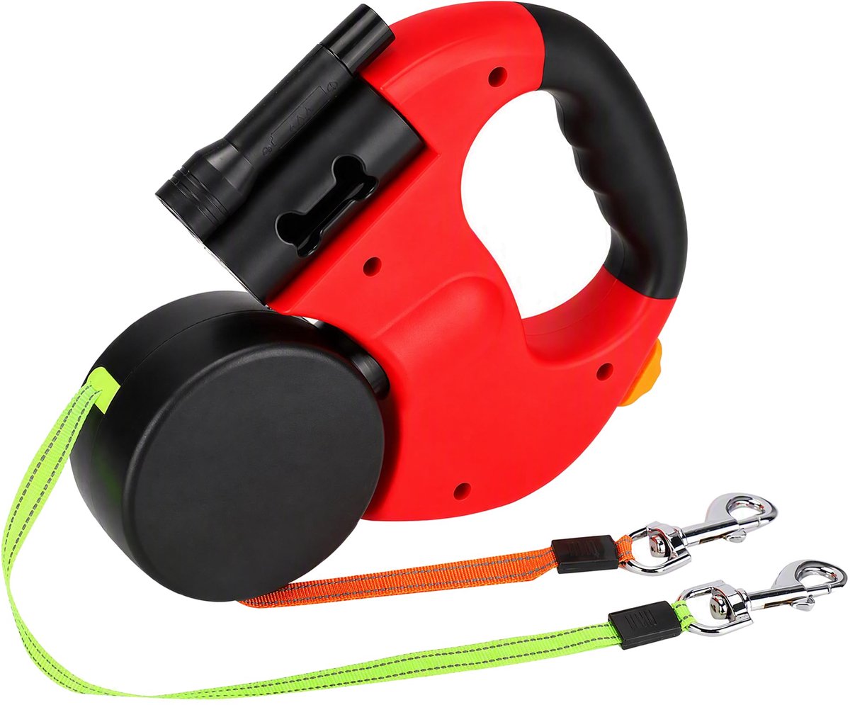 Intrekbare hondenriem 3 m - dubbele hondenriem voor 2 honden - met LED-zaklamp - ideaal voor wandelingen - ShopVlot