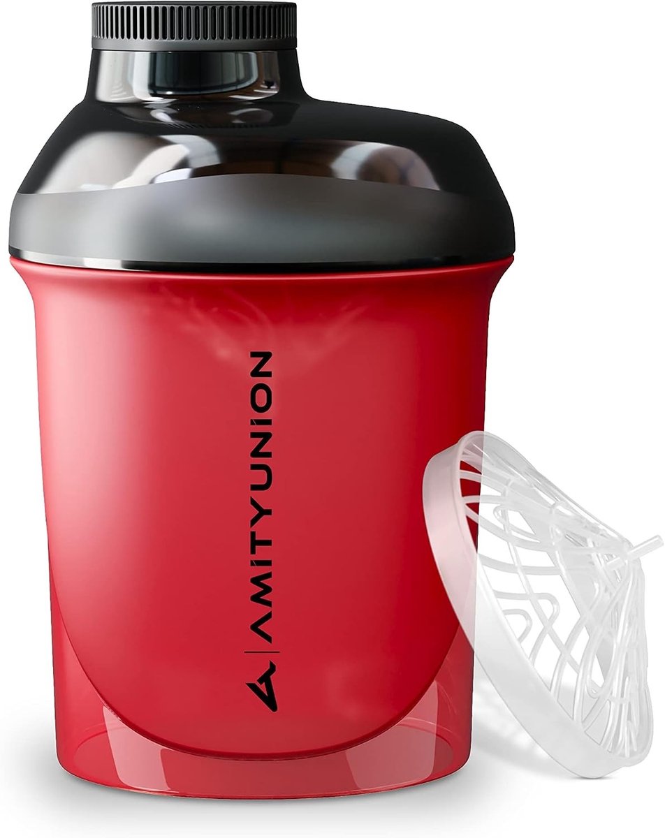 Protein Shaker - Rood Zwart - 400 ml - BPA-vrije Shaker met Extra Zeef - Voor Eiwitshakes