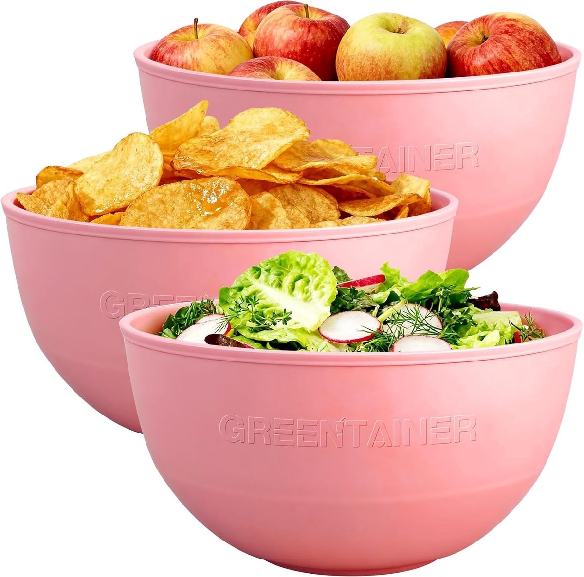 Grote plastic kommen set van 4L, hittebestendige serveerschalen voor snacks, fruit, salades en voedselbereiding, geschikt voor magnetron en vaatwasser