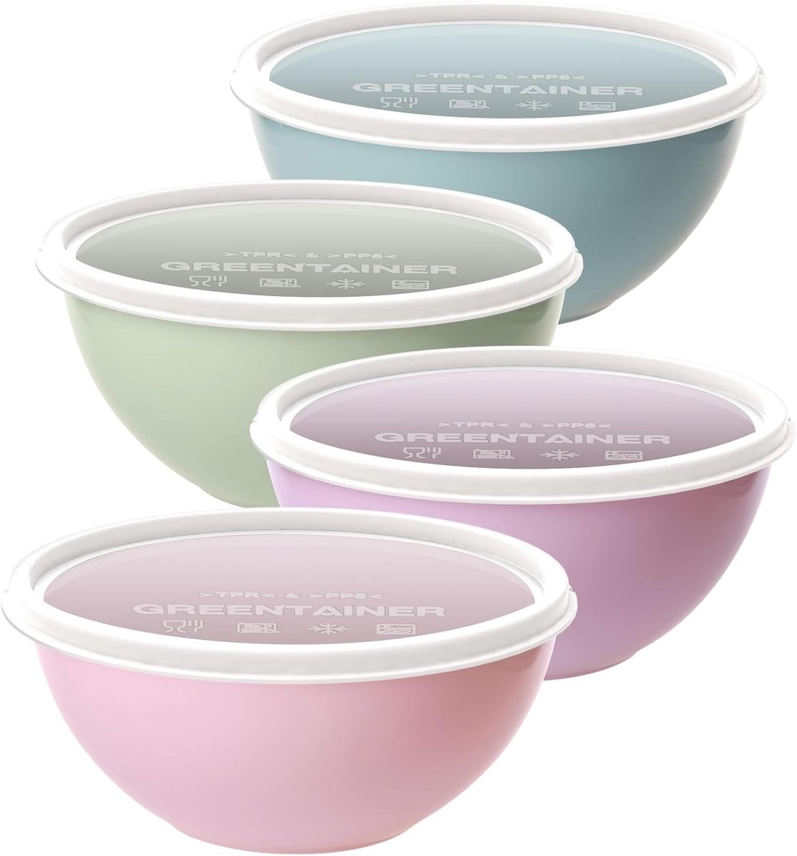 Set van 4 Grote Saladeschalen met Deksel - Stapelbare Mengkommen voor Koken, Bakken en Voedselbereiding, 2 L, Roze