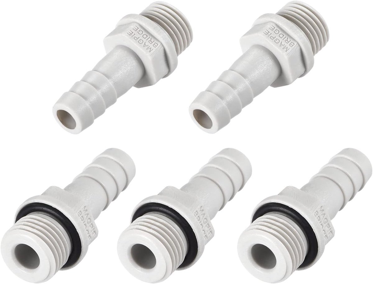 5 Stuks Barbed Slangconnector - PVC Buiskoppeling voor Water en Luchttransport in de Machinebouw (8mm of 5/16" Barbs x 1/4" G Mannelijk Draad, Grijs)
