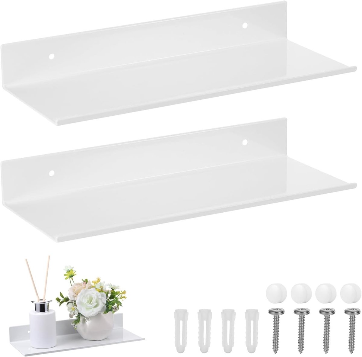 Set van 2 Zelfklevende Wandplanken in Piano Verf, Ideaal voor Opberging en Decoratie, 30 cm
