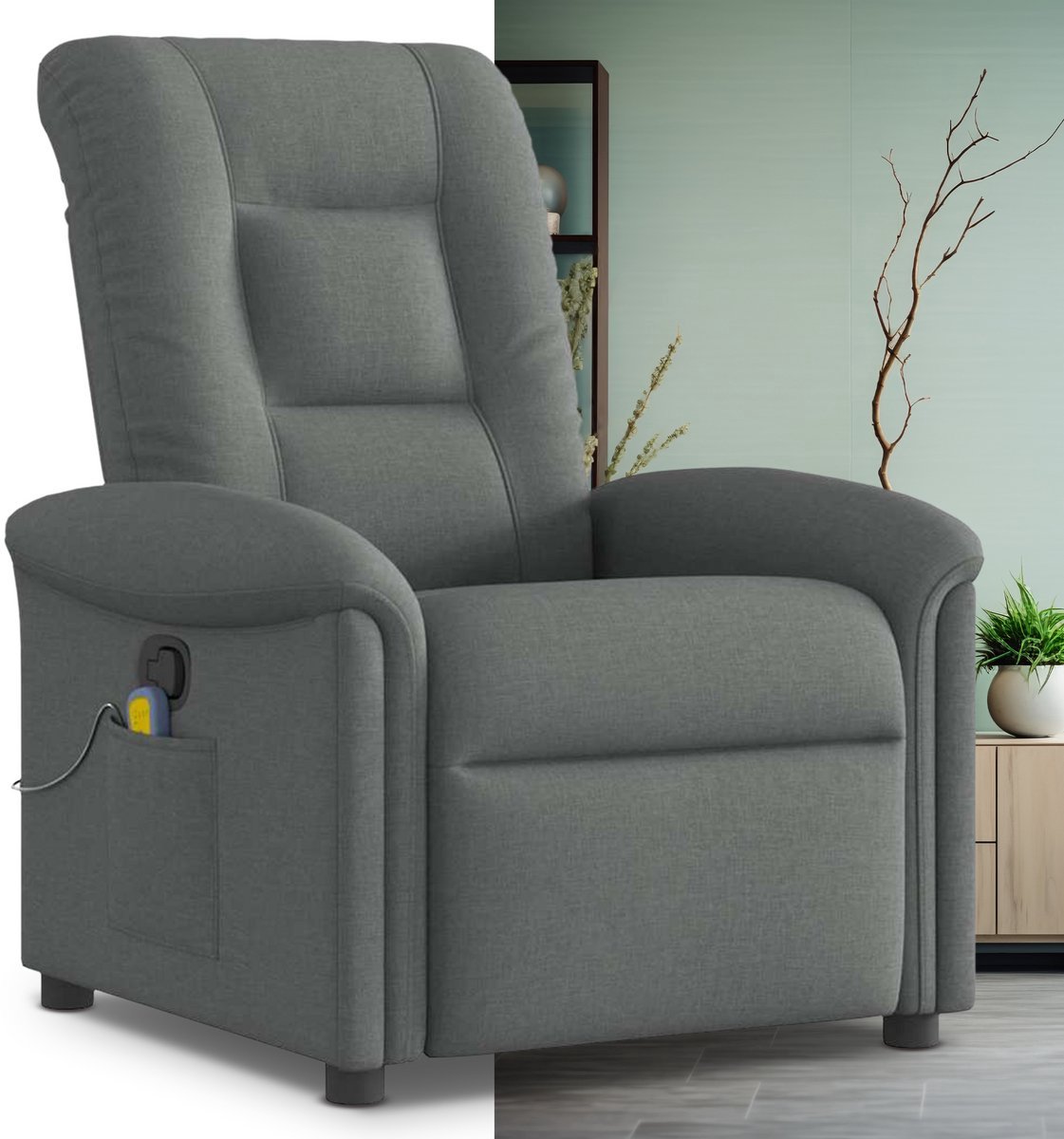 Massagestoel - Relaxfauteuil - Zetel - Stof - 1 persoons - Met armleuning - Zeer comfortabel - Elektrisch - Donkergrijs