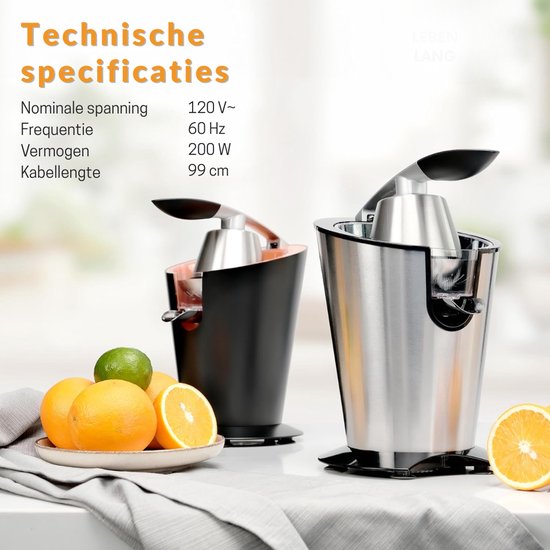 SNJY® Sinaasappelpers - Citruspers - Fruitpers - 200 W - 400ML - Zilver van SNJY — afbeelding 3