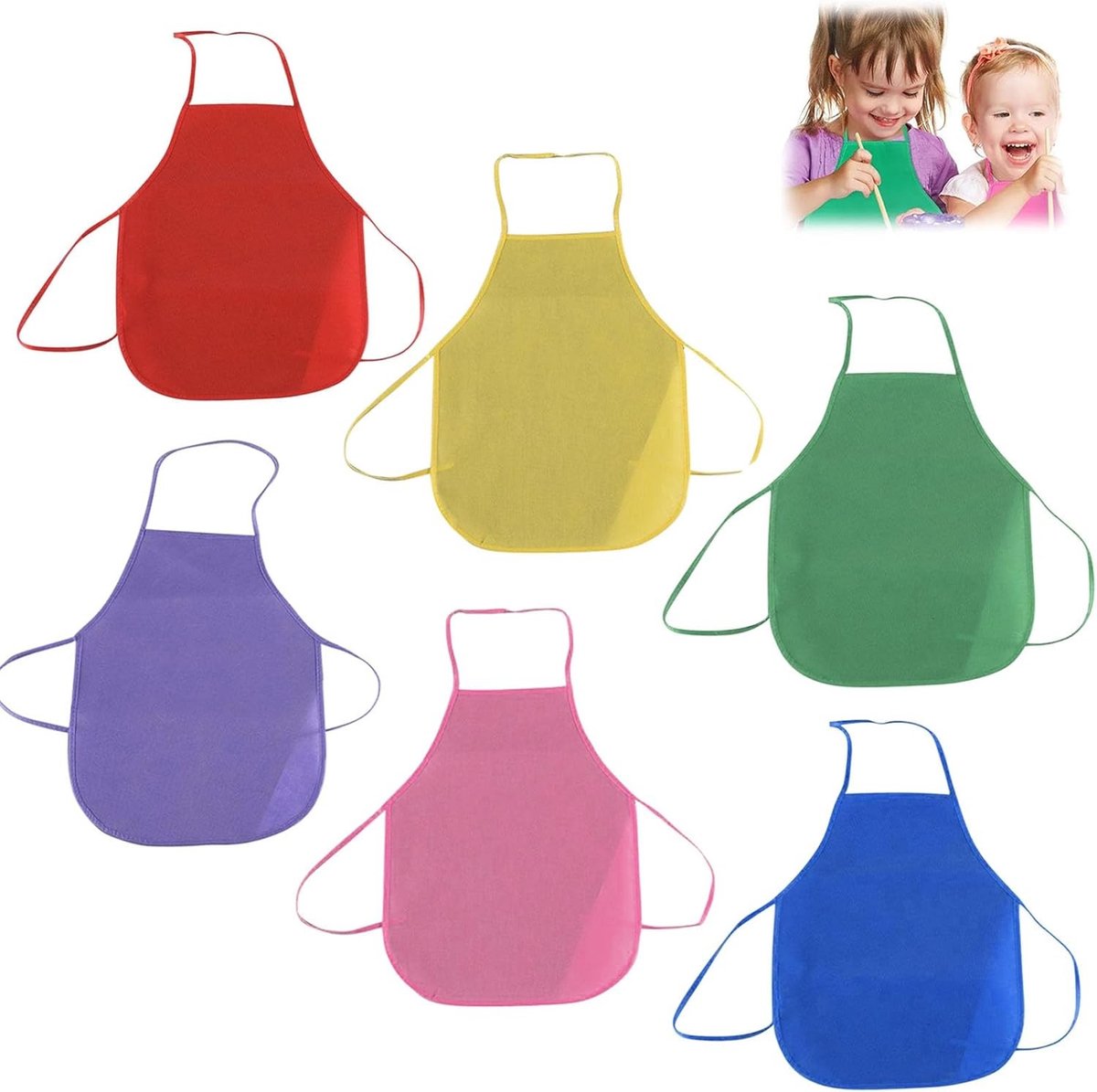 Set van 6 Kleurrijke Waterdichte Kinderschorten van Fleece voor Creatieve Activiteiten in Keuken en Klaslokaal, 33 x 48 cm voor Kinderen van 3-7 Jaar