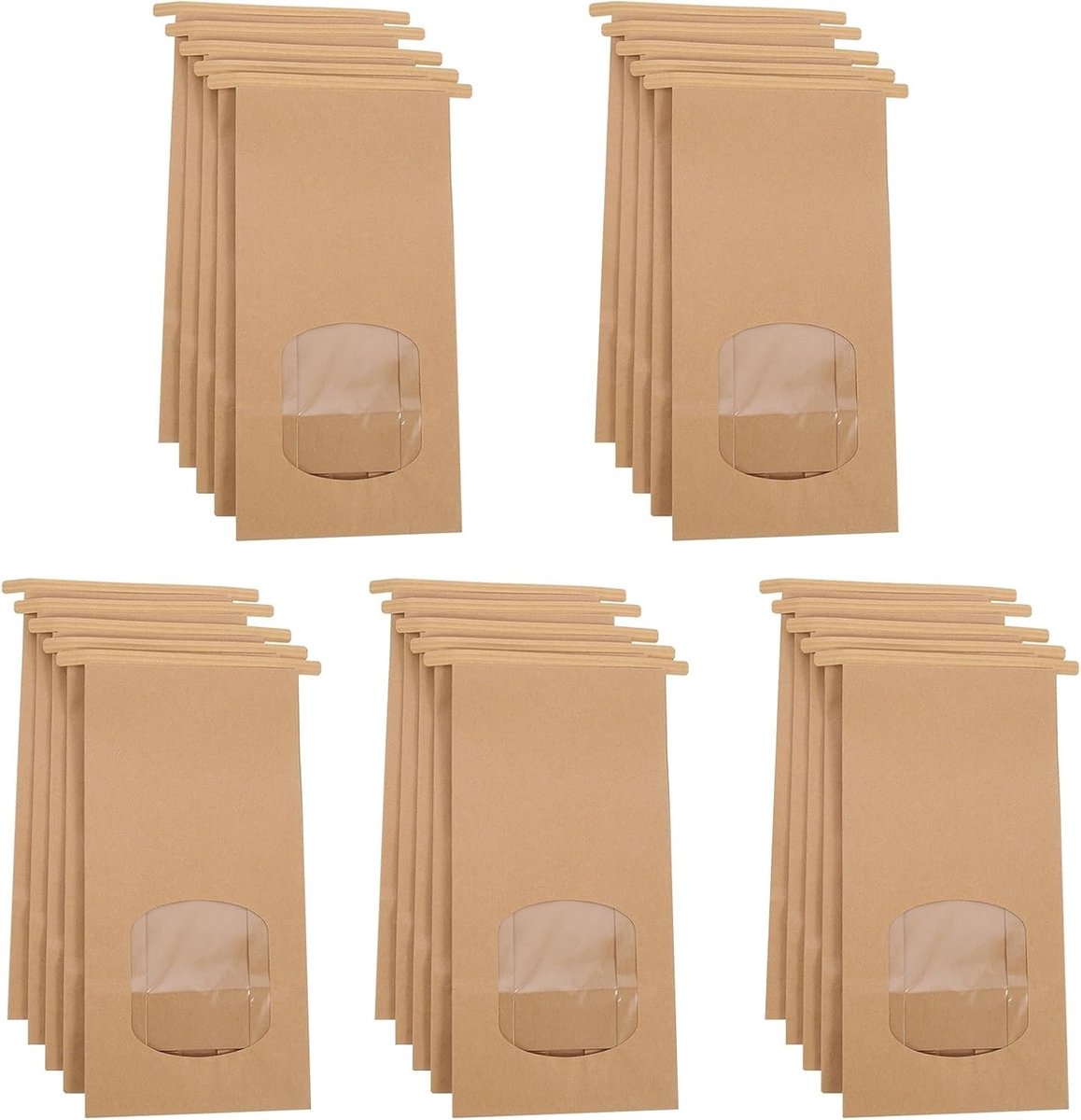 Kraft Papieren Tassen met Venster - 25 Stuks, 17x9x6cm, Oliebestendig voor Trouwen, Cadeaus, Snoep, Noten en Koffiebonen