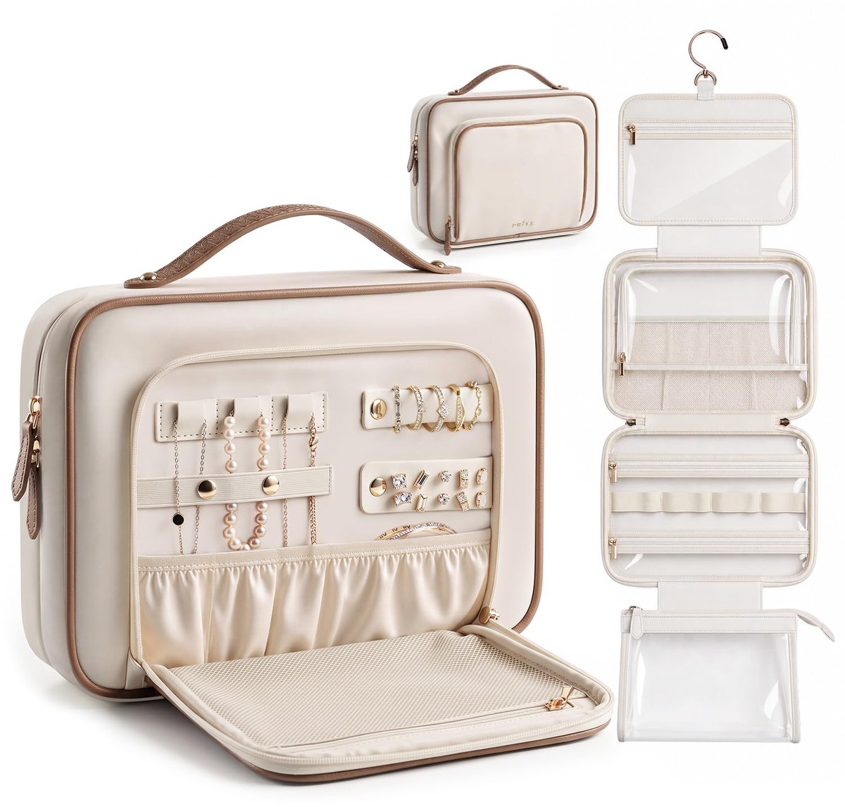 Hangende Reis Toilettas Dames - Beige - L - Sieraden Opberging - Ideaal voor Reizen - ShopVlot