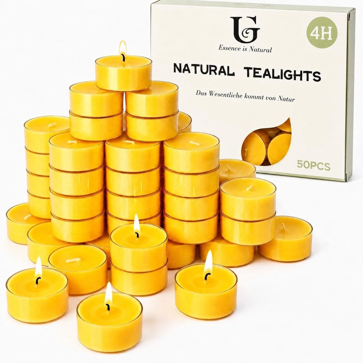 Citronella-Theelichtjes - Geel - 50 Stuks - Natuurlijke Muggenwerende Kaarsen - Voor Buiten en Binnen