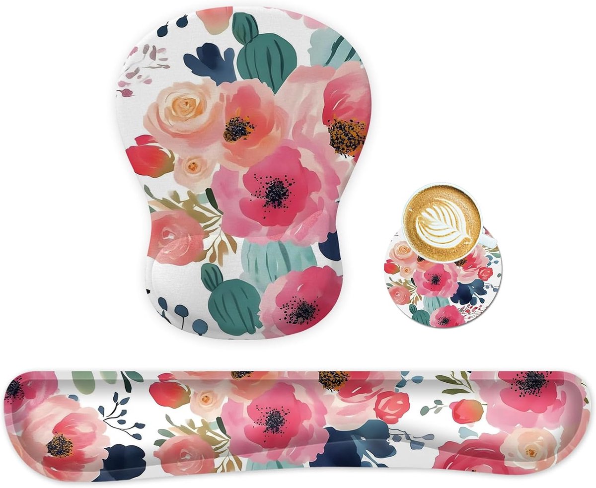 Muismat set 3-in-1 - ergonomische muismat met gelkussen - handballensteun toetsenbord - antislip voor thuis en kantoor - ShopVlot