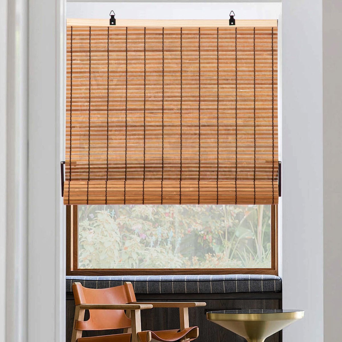 Bamboe rolgordijn 90 x 180 cm - ondoorzichtig - lichtbruin - optimale privacy en zonwering - ShopVlot