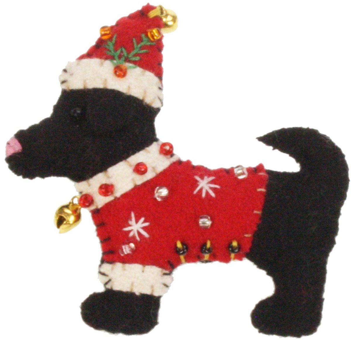 Broche hond staand met kerstmuts, vilt 7x1x7cm