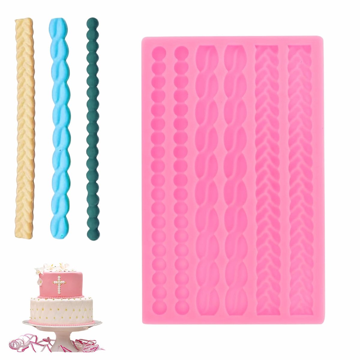 Fondant siliconen mal 3D - gebreid touw - voor unieke decoraties - ideaal voor taartversiering - ShopVlot