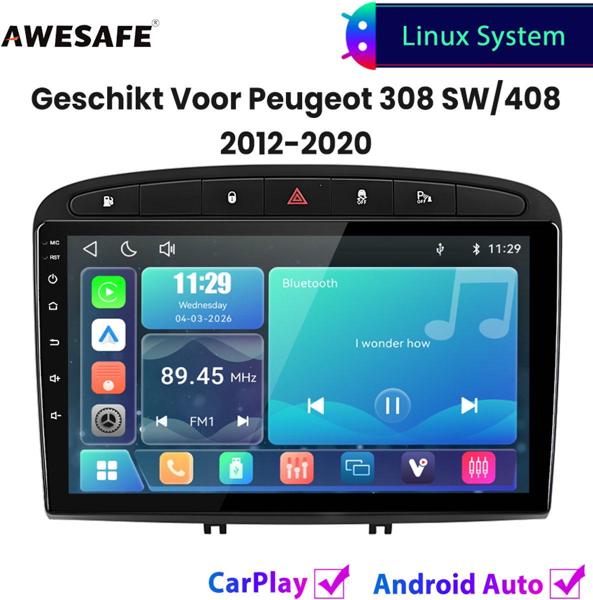 Awesafe Autoradio - Geschikt Voor Peugeot 308 SW/408 2012 t/m 2020 - Draadloos Carplay Android Auto - Linux systeem - Touchscreen - Bluetooth Wifi - 2012 2013 2014 2015 2016 2017 2018 2019 2020