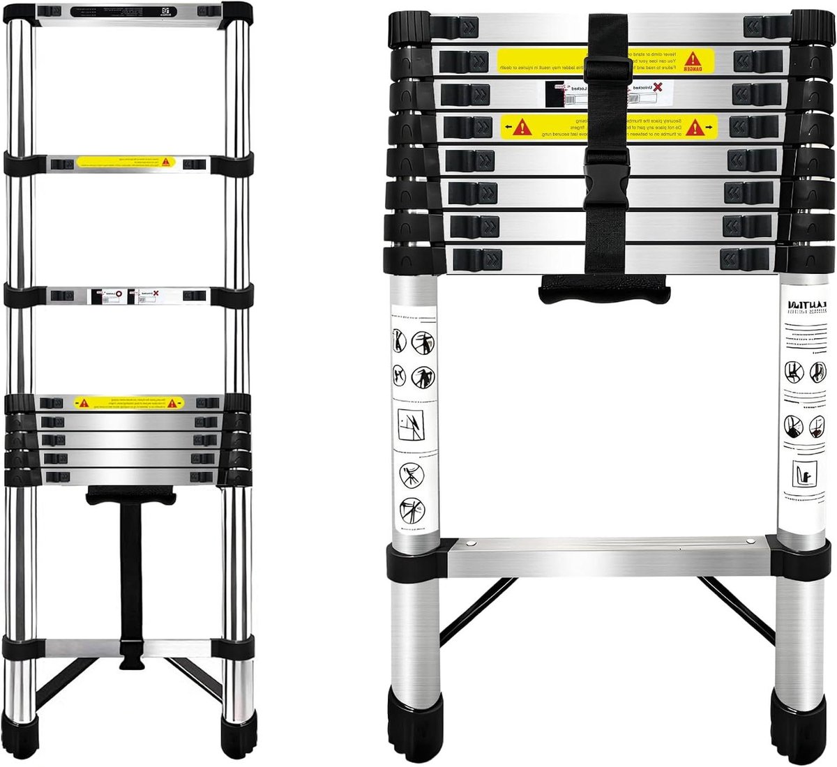 Telescopische Ladder - Uitschuifbare Ladder - Werk op Hoogte - Roestvrij Staal - 2.6 Meter - Zilver