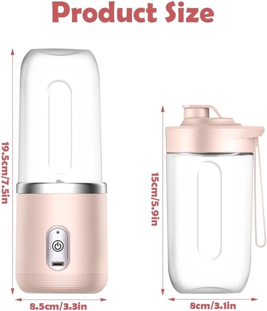 Draagbare Blender 400ml met Vervangbekers, USB Oplaadbare Smoothie Maker voor Milkshakes en Sappen, Compacte Mixer met 6 Messen voor Gemakkelijk Gebruik — afbeelding 5