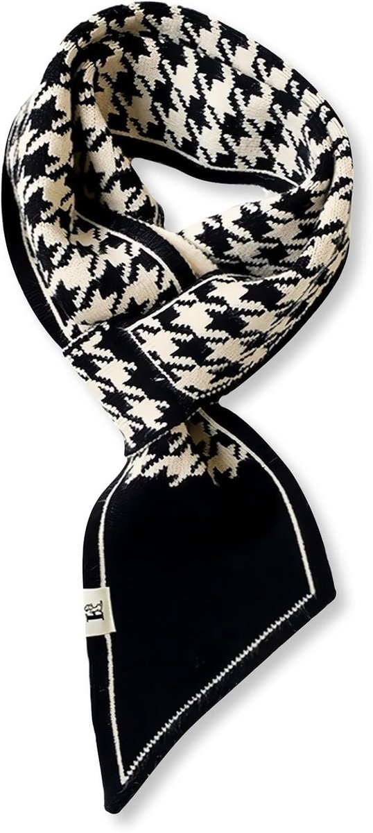 Winterse Skinny Gebreide Sjaal voor Dames met Eenvoudige Trekdoor en Houndstooth Dierprint, Ideaal voor Koudere Dagen en Modebewuste Stijl