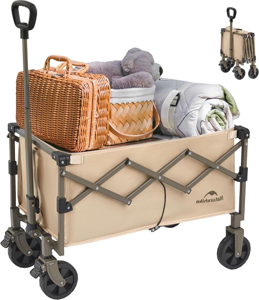 Opvouwbare Wagen - Strandkar Tuinkar - Outdoor Activiteiten - 120kg Draagvermogen - 140 Liter Capaciteit - Bruin