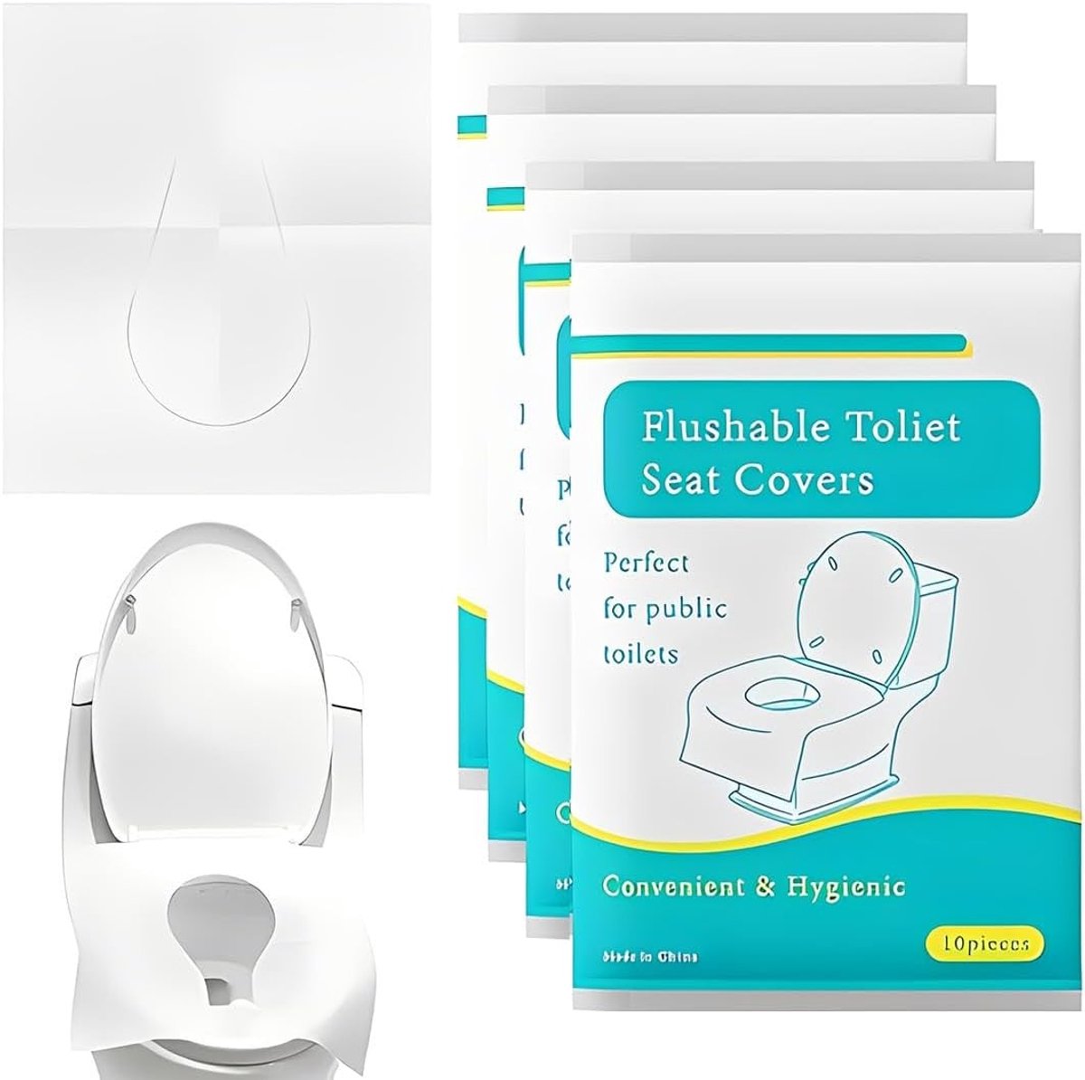 Wegwerp wc-stoelbeschermer in water oplosbaar, ideaal voor reizen en ziekenhuizen, 40 stuks, 43 cm x 35,5 cm, hygiënisch en praktisch voor openbare toiletten