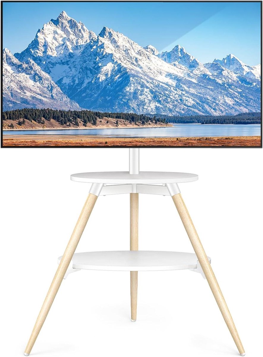 Tv-standaard met planken - Vloerstandaard draaibaar - Meubel opbergen - In hoogte verstelbaar - 32-65 inch - Wit