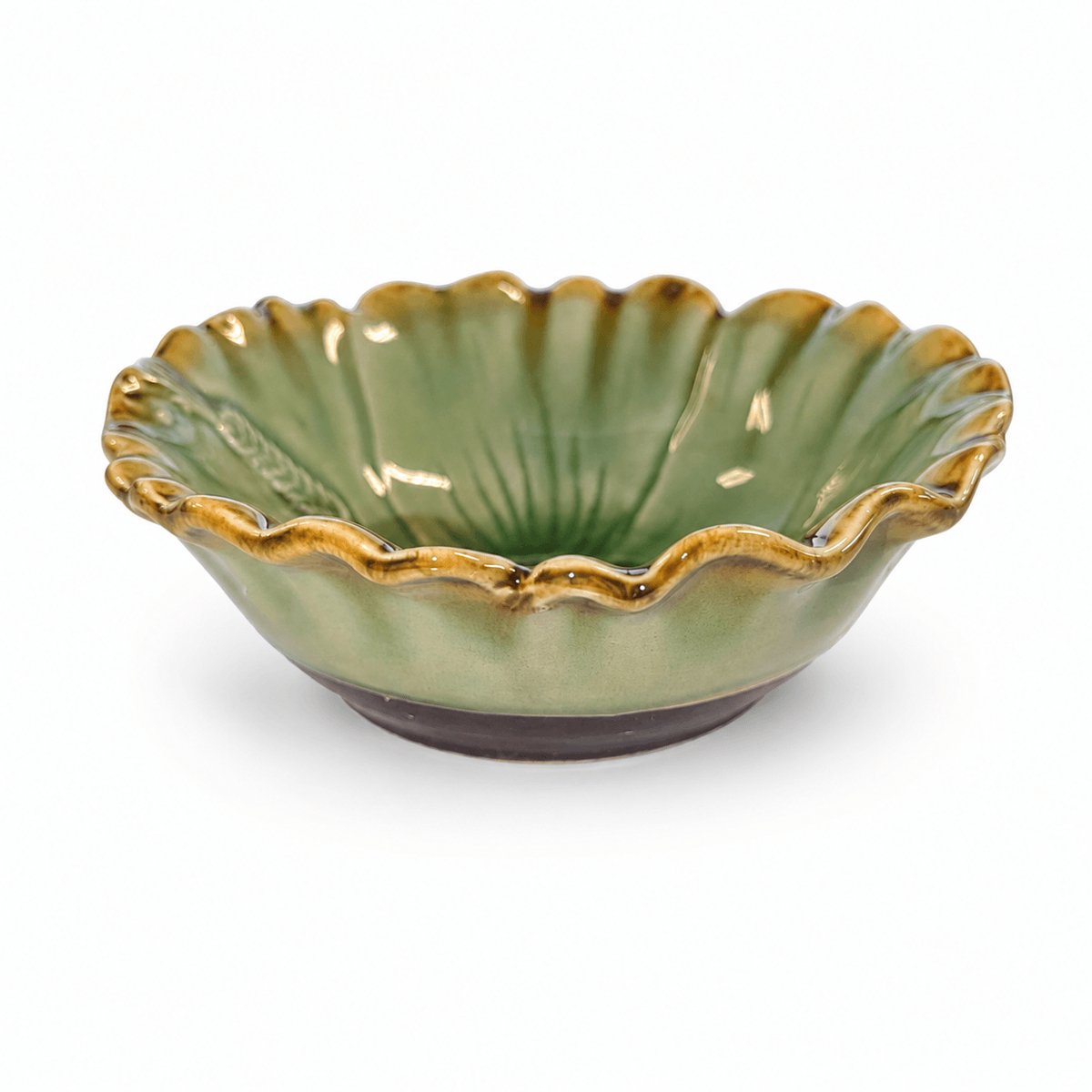 Bloem Schaal Groen – Handgemaakte Keramieken Serveerschaal – Decoratieve Bloemschaal – 23,5 x 22 x 3 cm (2 stuks)