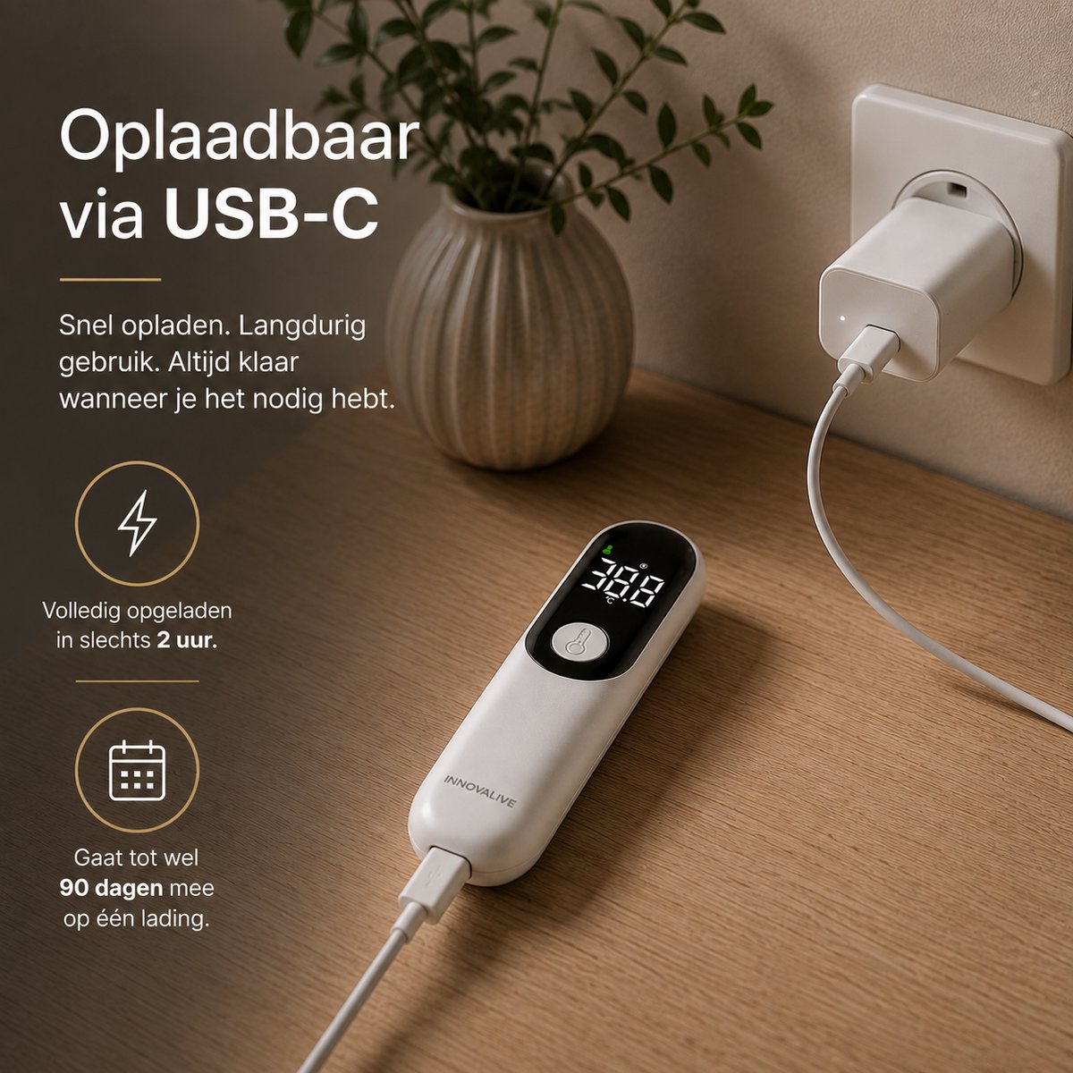 InnovaLive® Koortsthermometer Voorhoofd – Contactloos Infrarood – voor Baby's, Kinderen & Volwassenen – Digitaal – USB-C Oplaadbaar — cadeau in Cadeau-ideeën - foto 7