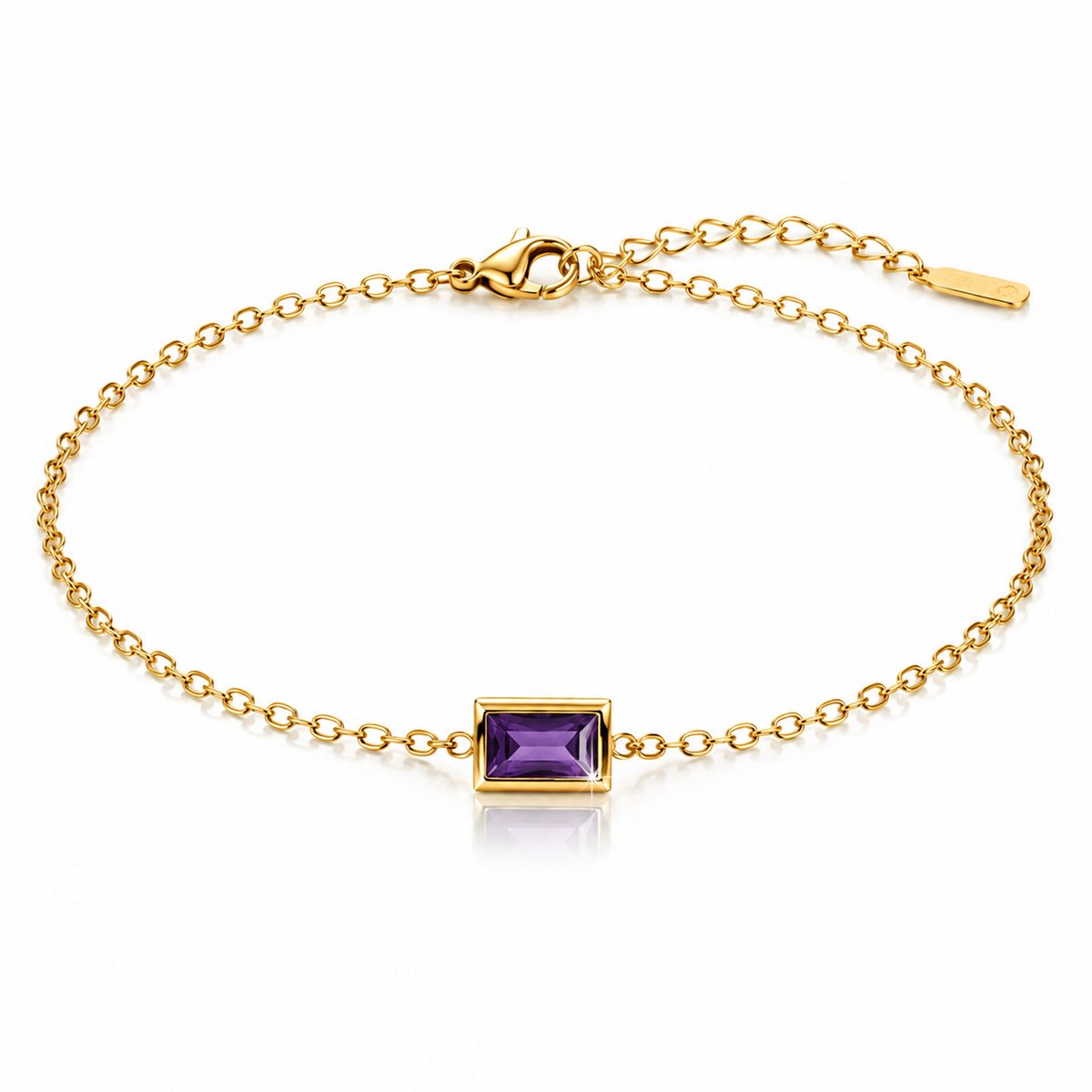 Maevi® Geboortesteen Armband - Maand: Februari - Kleur: Goud - Hoge Kwaliteit - Armbandje - Geboorte Steen / Birth Stone Bracelet - Roestvrijstaal / RVS / Stainless Steel - Verkleurt Niet - Incl Luxe Verpakking - Cadeau - Geboortecadeau / Kraamcadeau