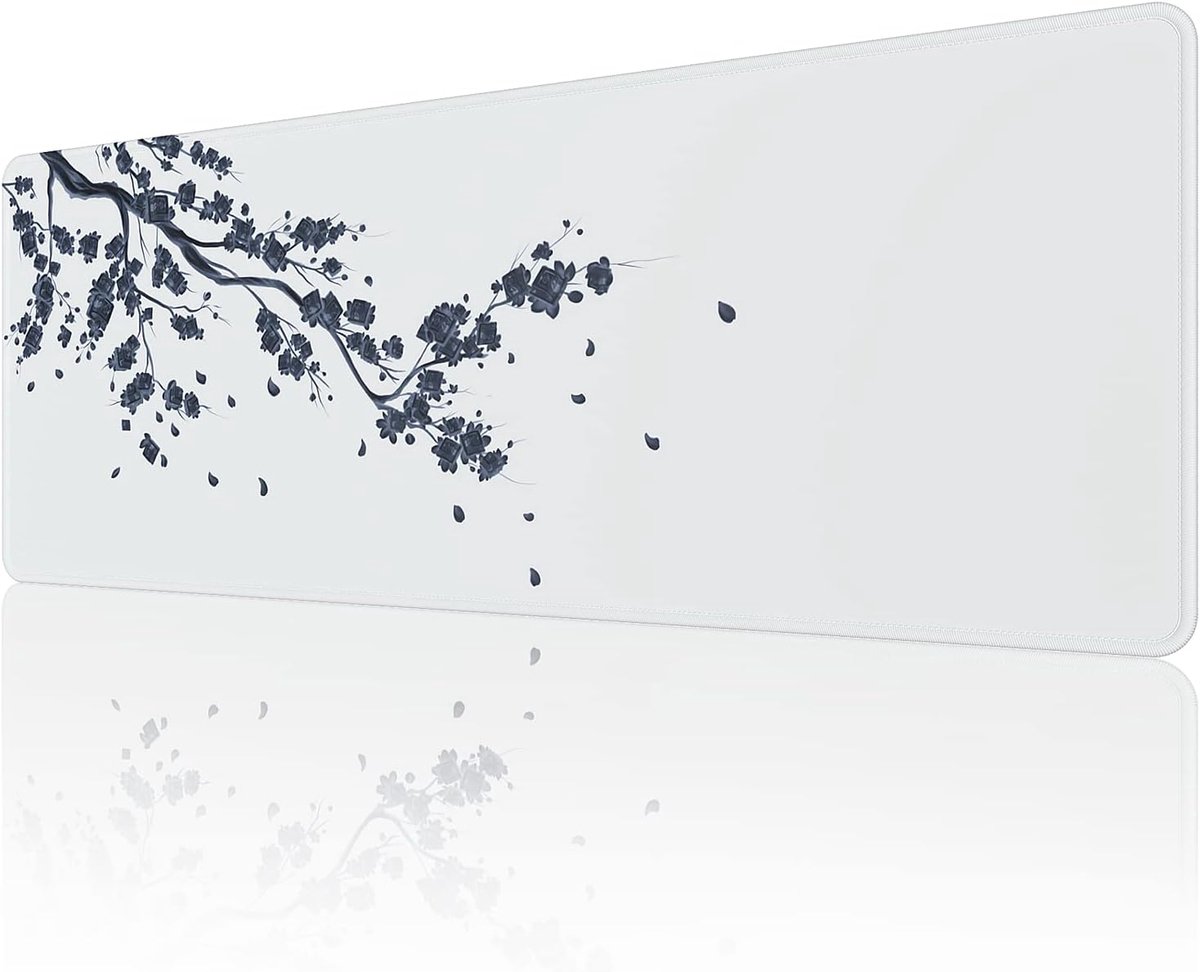 Muismat kersenbloesem 800 × 300 MM - XL gamingmuiskussen - gestikte randen - niet-slip rubberen basis - ShopVlot