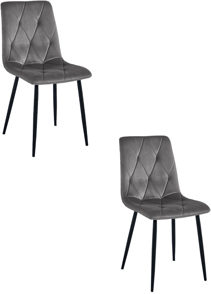 LEOBERT sp. z o.o. sp.k. Set van 2 Eetkamerstoelen LIBRA Donkergrijs – Zwarte Metalen Poten, Modern Velvet Bekleding, Ergonomisch Design, Max. 120 kg