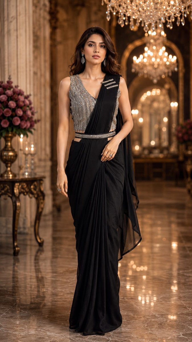 Simhera Threads Women's Black Embellished Georgette Saree with Sequined Border