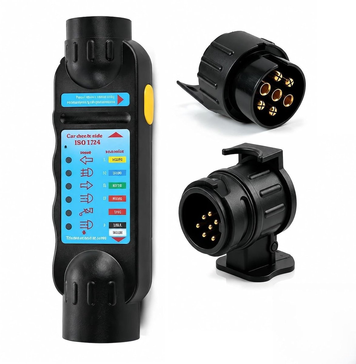 Tester voor aanhangwagen, 7-polig, 12 V, inclusief 7/13-pins adapter voor betrouwbare controle