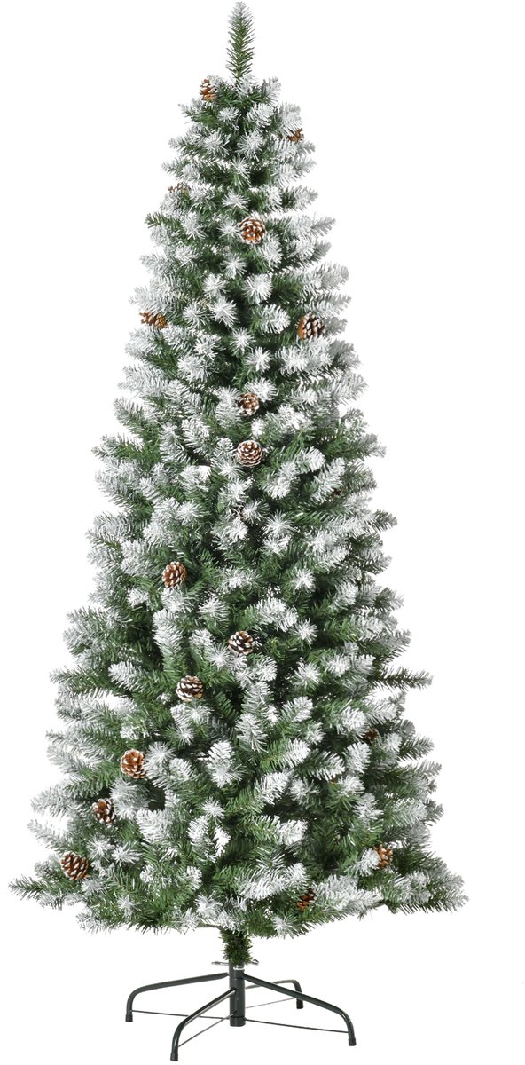 HOMCOM Kerstboom Kunststof, Staal Ø75 x 180H cm Groen+Wit