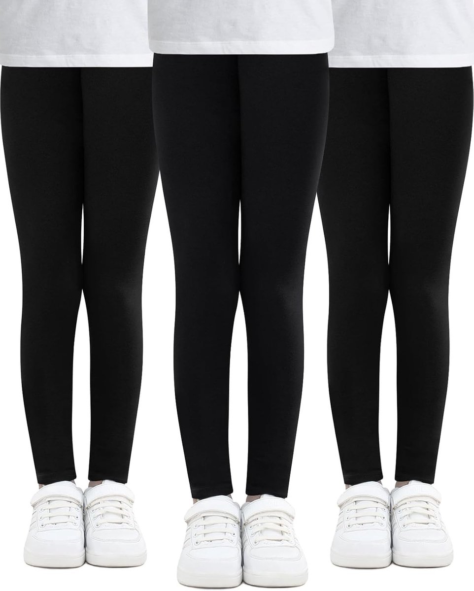 Meisjes Leggings Set van 3 in Katoen, Effen Zwart, Comfortabele Kindermode voor Elke Gelegenheid