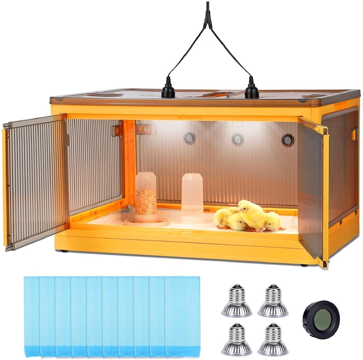 Groeibox voor Kippen met 4 UV-A Warmtelampen, Automatische Drinkbak en Voederbak voor Kippen, Eenden en Kwartels (XXL)