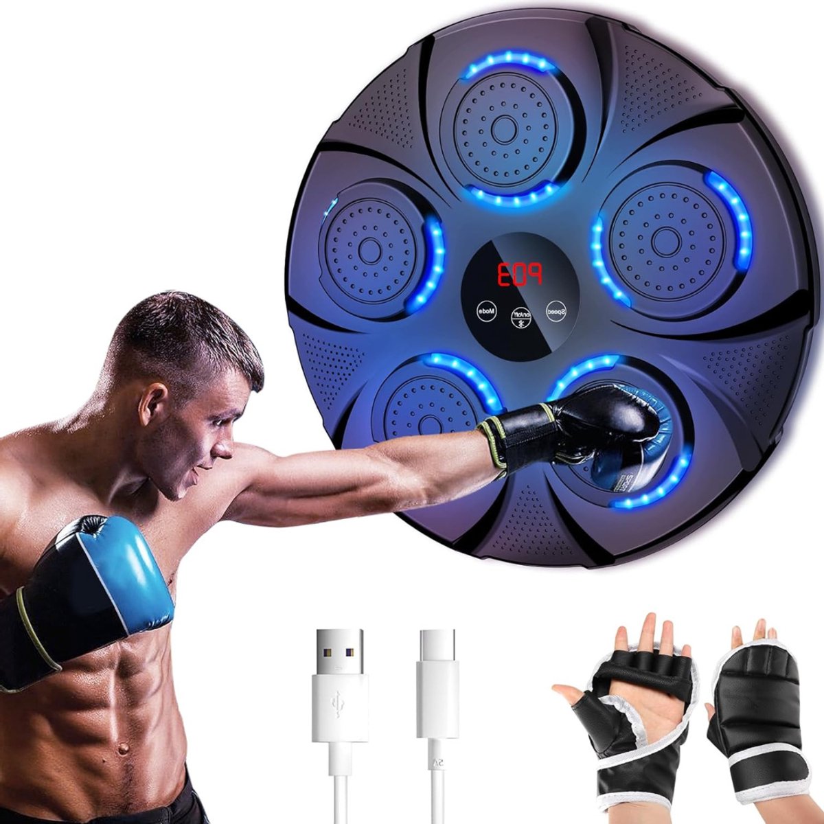 QUOVO® Muziek Boksmachine met Bluetooth en 9 Snelheidsmodi - Blauw - 46cm x 45cm x 9cm