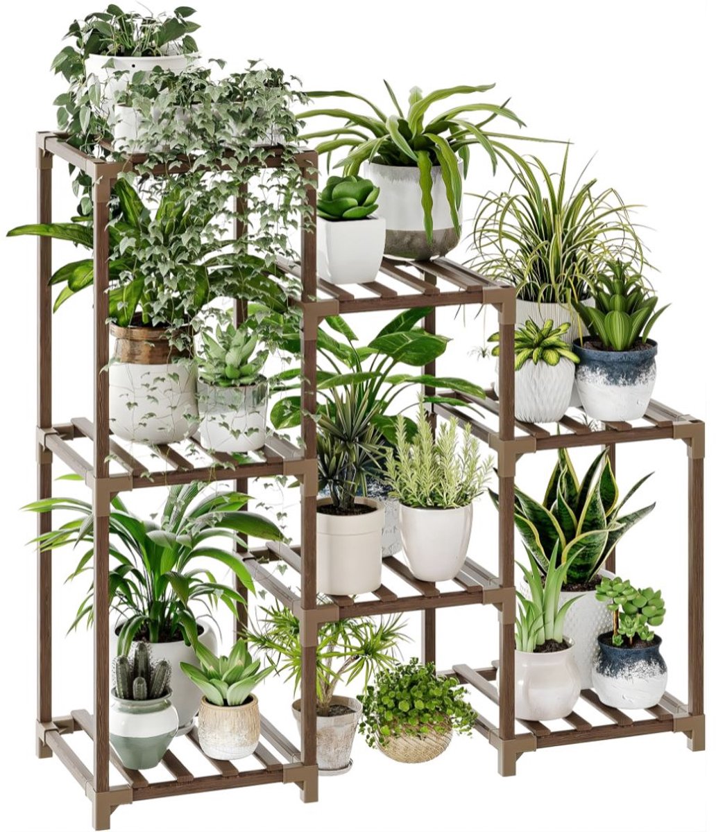 Lìon® Plantenrek - Plantenstandaard Binnen - Plantentafel - Plantenrek Binnen - Bruin - 82cm x 30cm x 87cm