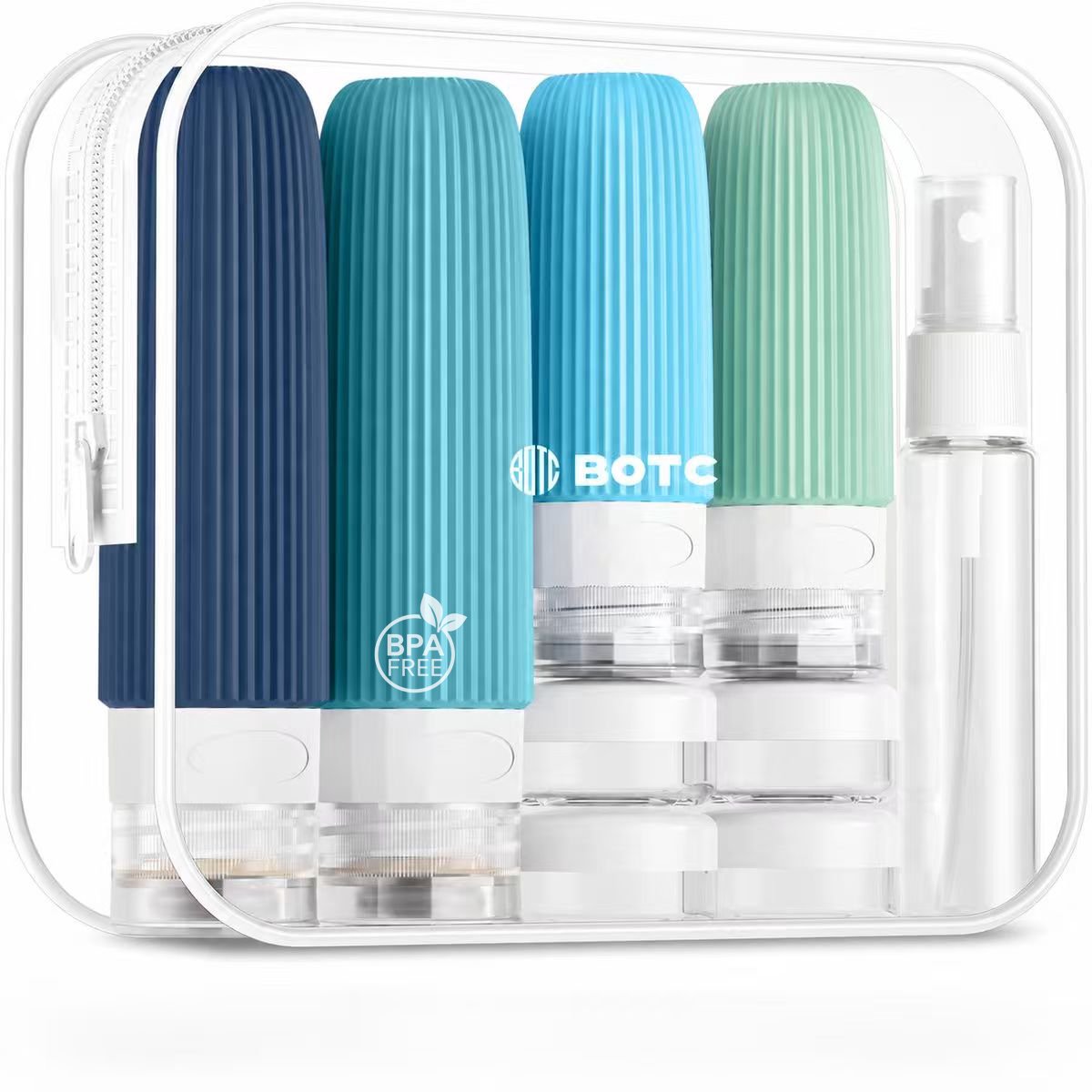 BOTC Reisflesjes met Etui - 16-Delig - 90ml Siliconen Reisflacons - reisaccessoires - Cosmetica Potjes - Blauwgroen