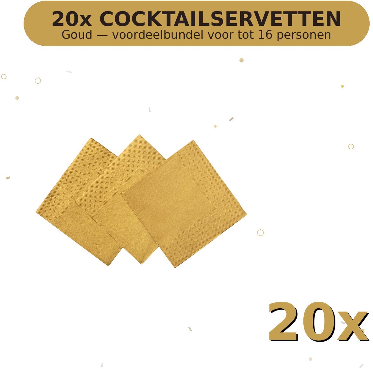 Cocktail servetten 24x24cm FSC Goud - Voordeelverpakking 20 Stuks voor tot 16 Personen - Feestartikelen