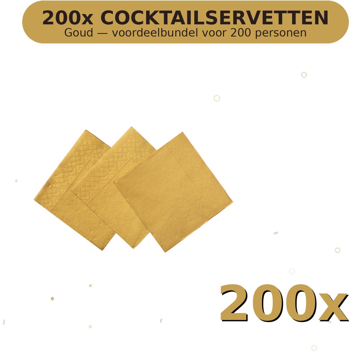 Cocktail servetten 24x24cm FSC Goud - Voordeelverpakking 200 Stuks voor tot 200 Personen - Feestartikelen