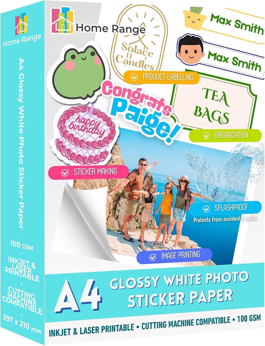 50 Sheets A4 Glossy Photo Sticker Paper, Self Adhesive Inkjet and Laser Printable, Splash Resistant Labels for Crafts - ShopVlot