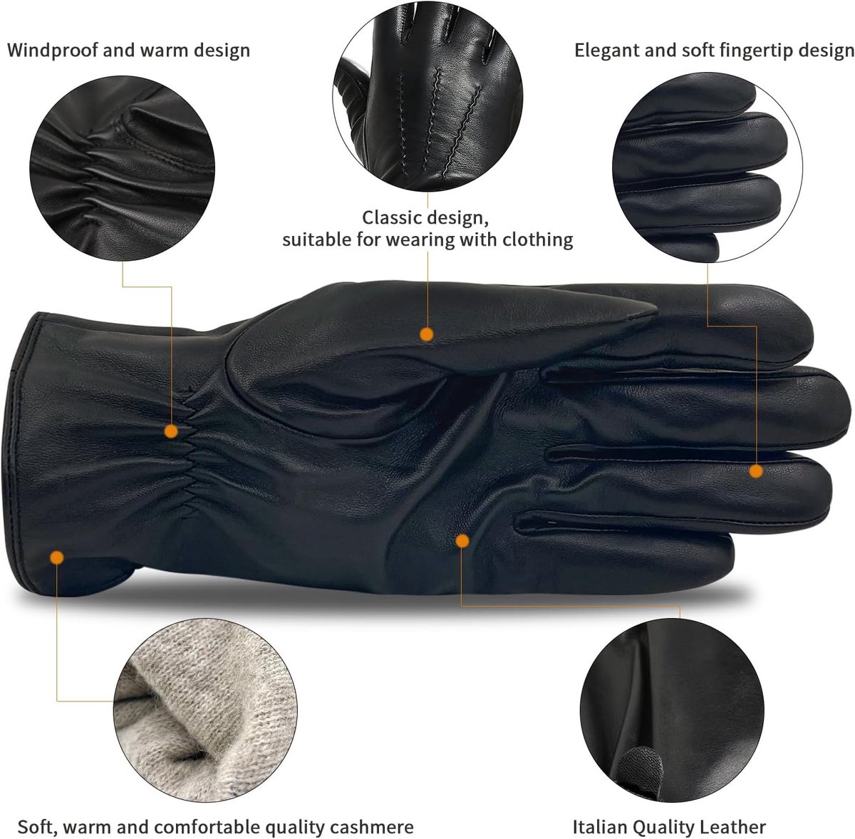 Men's winter genuine sheepskin leather warm gloves cashmere or wool lining - ShopVlot