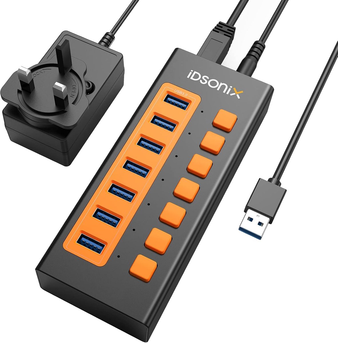iDsonix USB 3.0 Hub Power Supply, 7-Port 12V/2A BC1.2 (5V2.4A) Aluminum Alloy Fast Charging USB Splitter 5Gbps with - ShopVlot