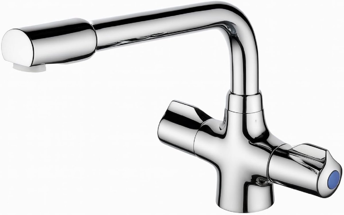 Alore Keukenmengkraan Chroom - Dubbele Handgreep Moderne Badrandmengkraan voor warm- en koudwatersystemen - ShopVlot