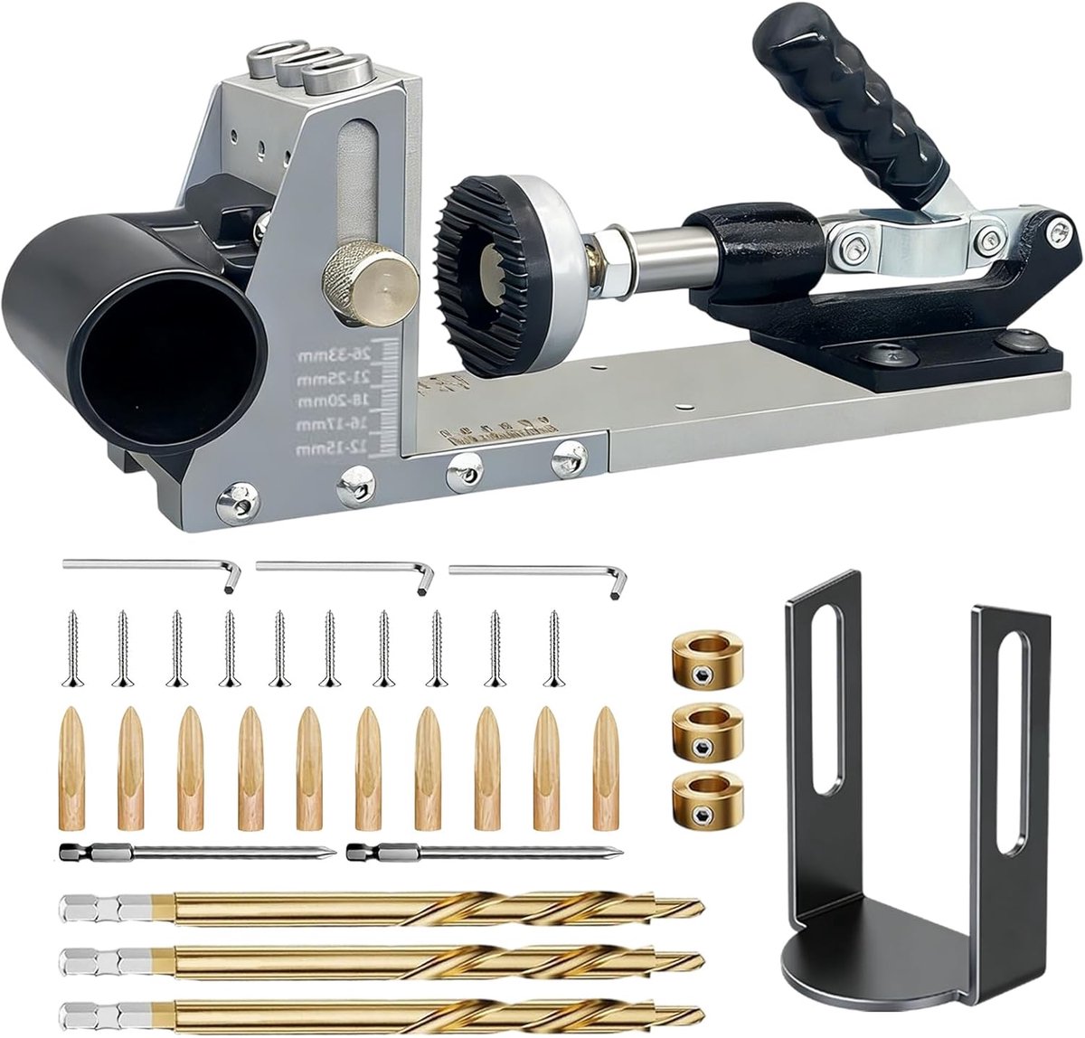 Professionele Pocket Hole Jig Kit, Metalen 15 ° Verstelbare Pocket Schroef Jig met Vacuüm Adapter & 3 Titanium Boren - ShopVlot