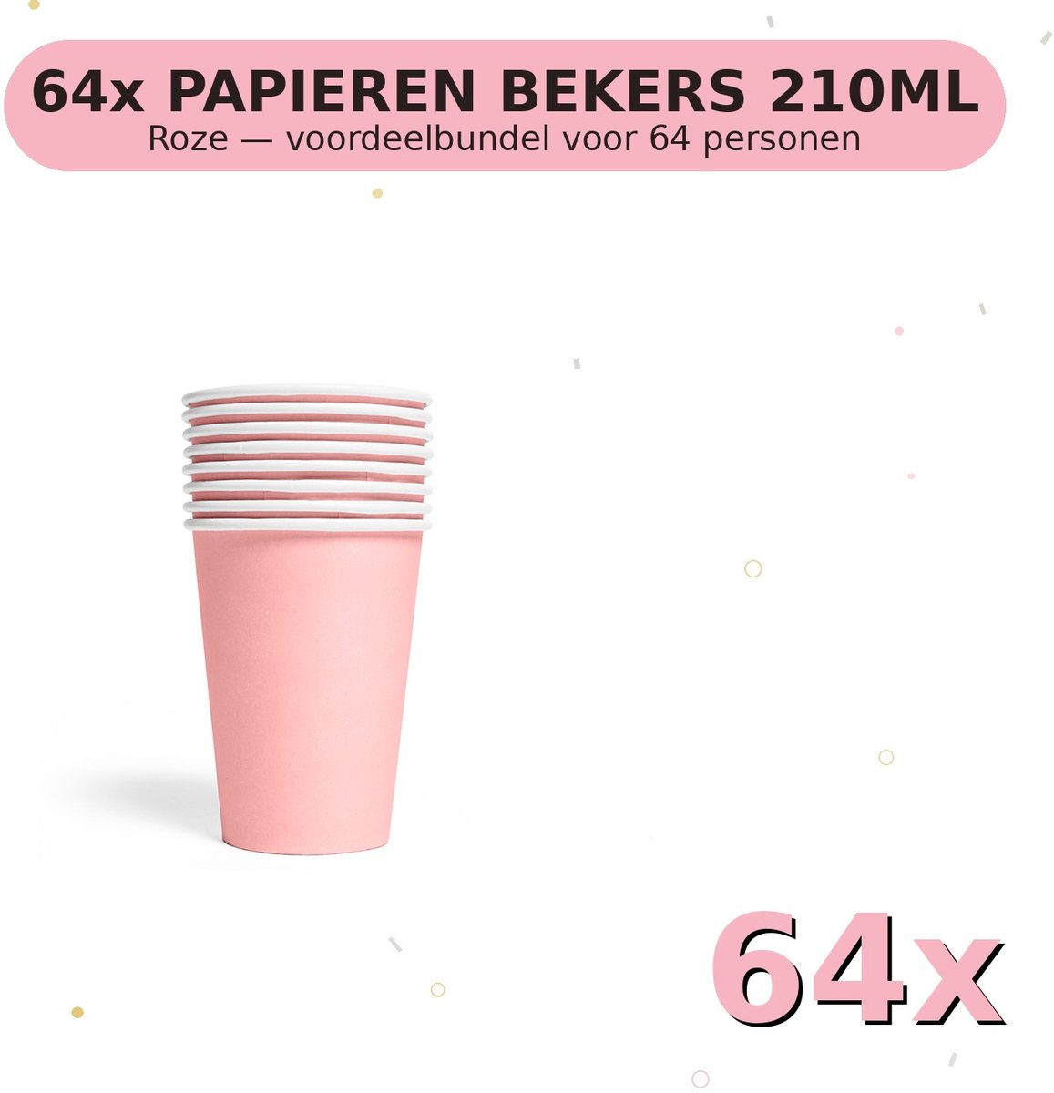 Bekers 210ml FSC Roze - Voordeelverpakking 64 Stuks voor tot 64 Personen - Feestartikelen
